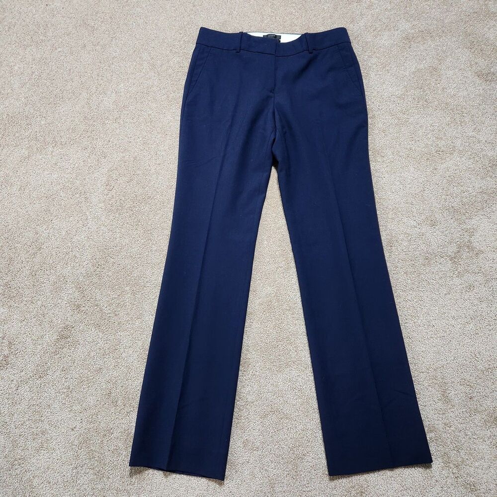 J. Crew Dress Pants Women 6 Navy Wool Blend Lined Bi Stretch Straight Leg